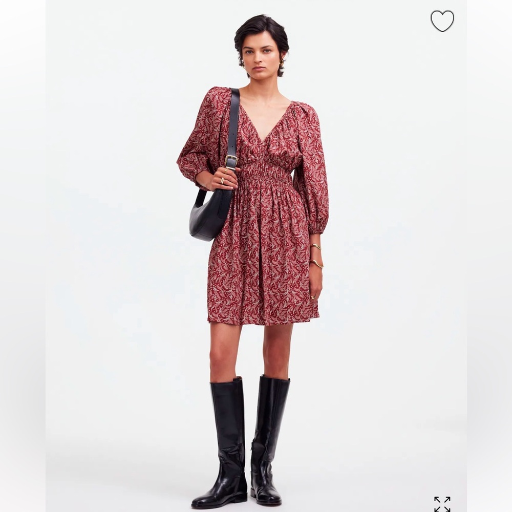 Madewell Puff-Sleeve V-Neck Mini Dress in Paisley Floral, size 10, new w/o tags